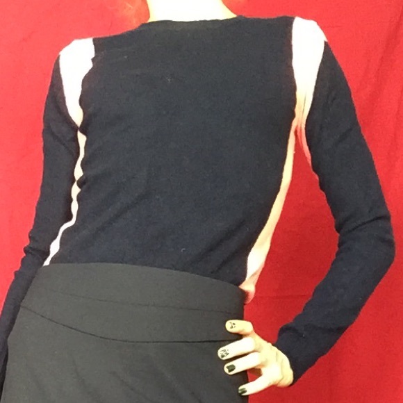 Aqua Cashmere navy and pink sweater - Picture 3 of 6